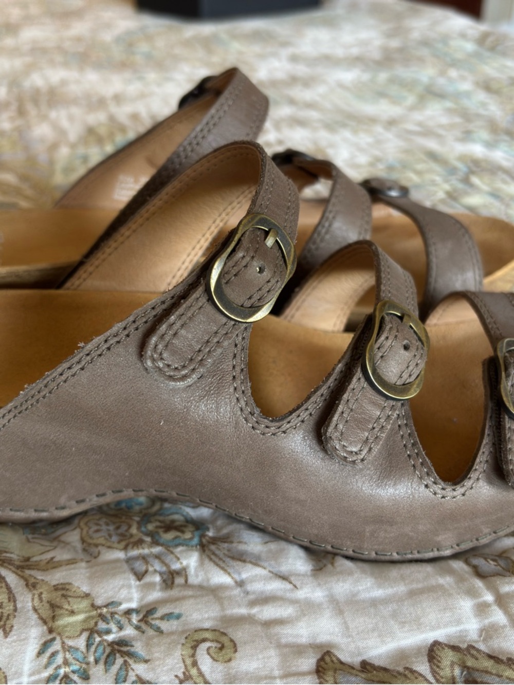 Dansko Brown Leather Triple-Buckle Sandals